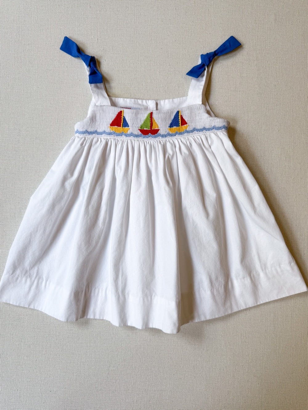 Silly Goose Hand Smocked Sailboat Embroidered Cotton Dress 24M